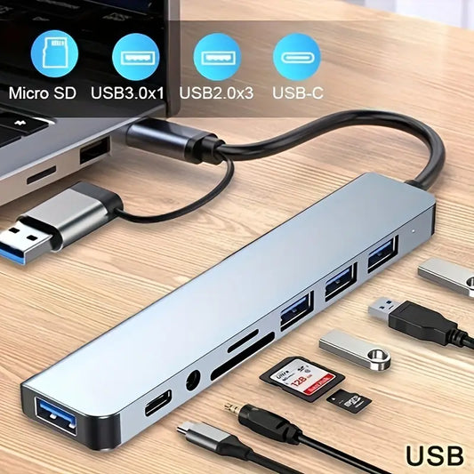 8-in-1 Multi-Port USB Hub with Audio Jack Adapter